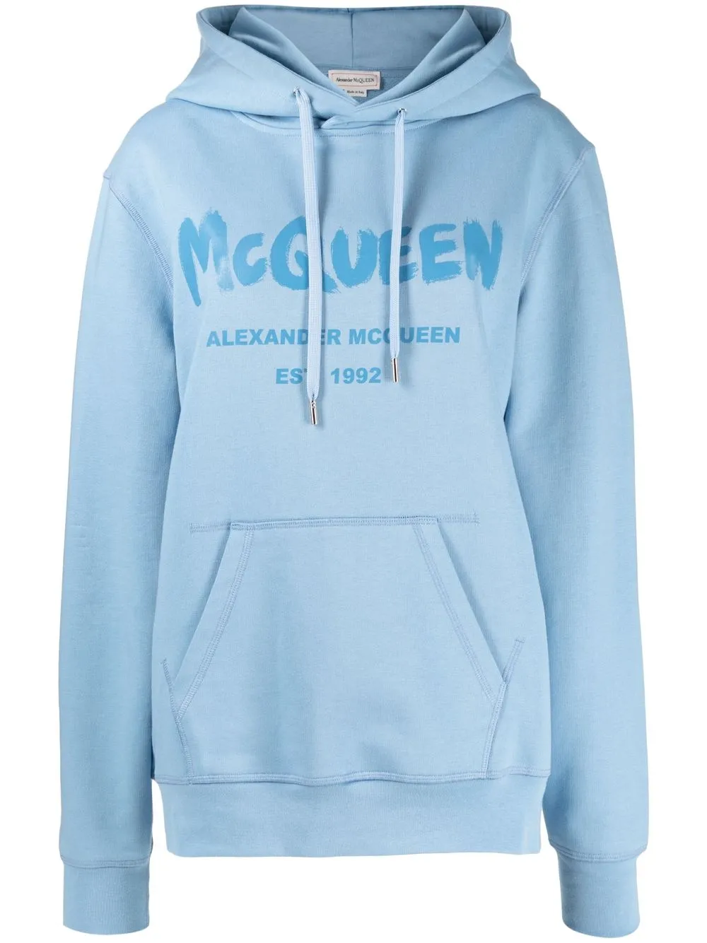 

Alexander McQueen graffiti-logo print long-sleeve hoodie - Blue