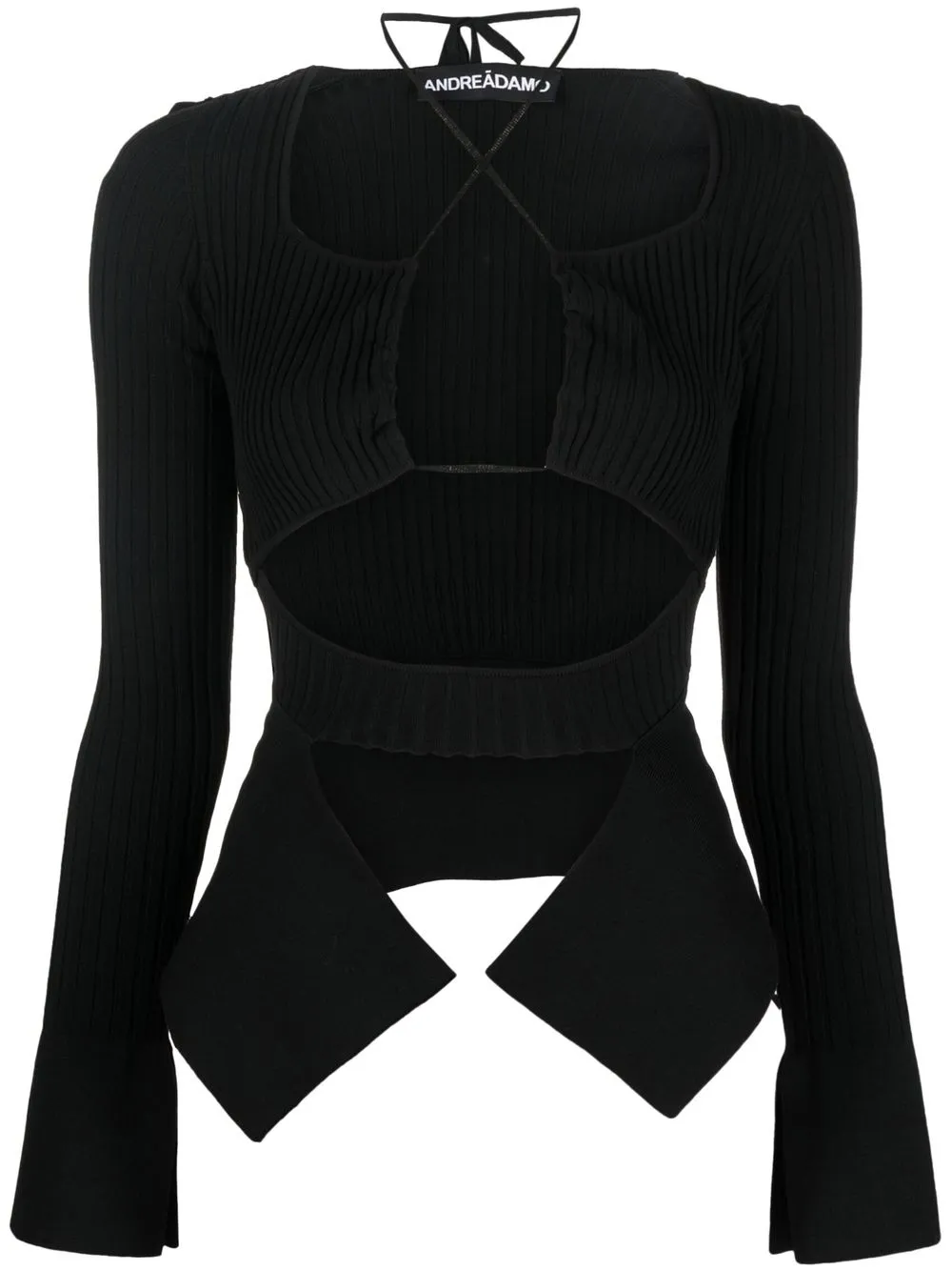 

ANDREĀDAMO ribbed-knit cut-out detail top - Black