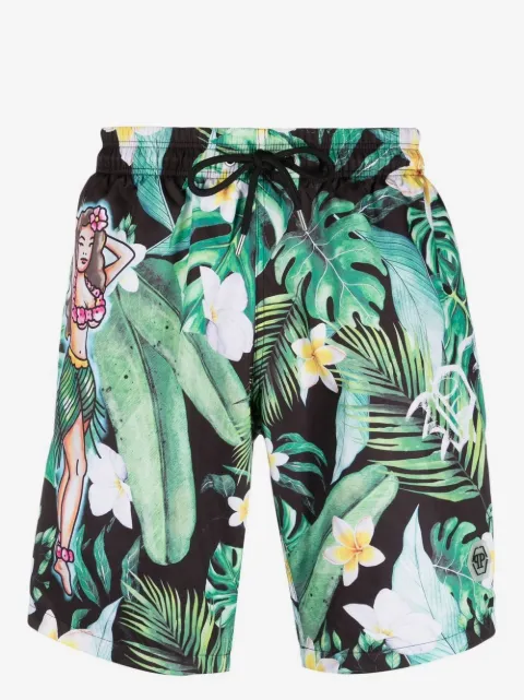 Philipp Plein floral-print swim shorts