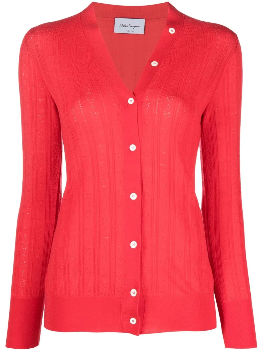 

Salvatore Ferragamo ribbed-detail virgin wool cardigan - Red