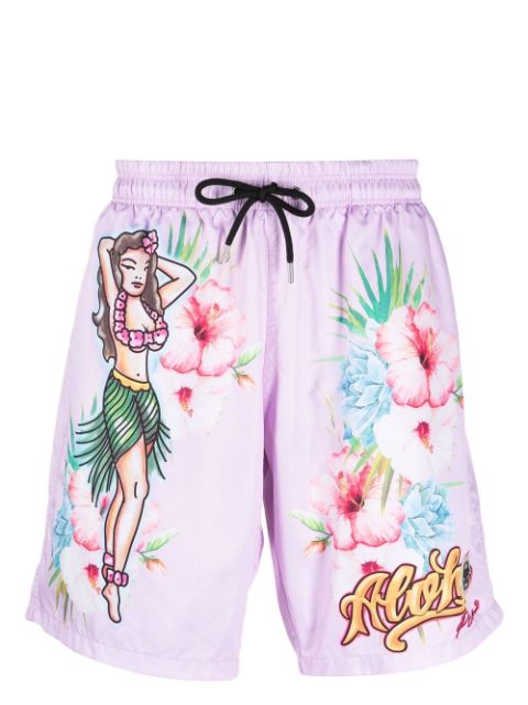 Philipp Plein graphic floral-print swim shorts Men