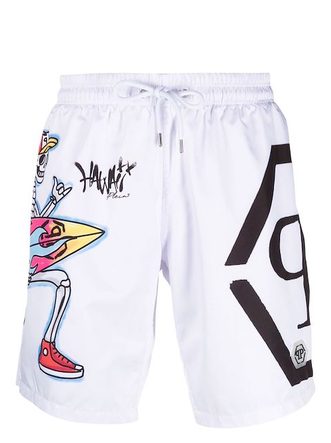 Philipp Plein graffiti-print drawstring-waist swim shorts