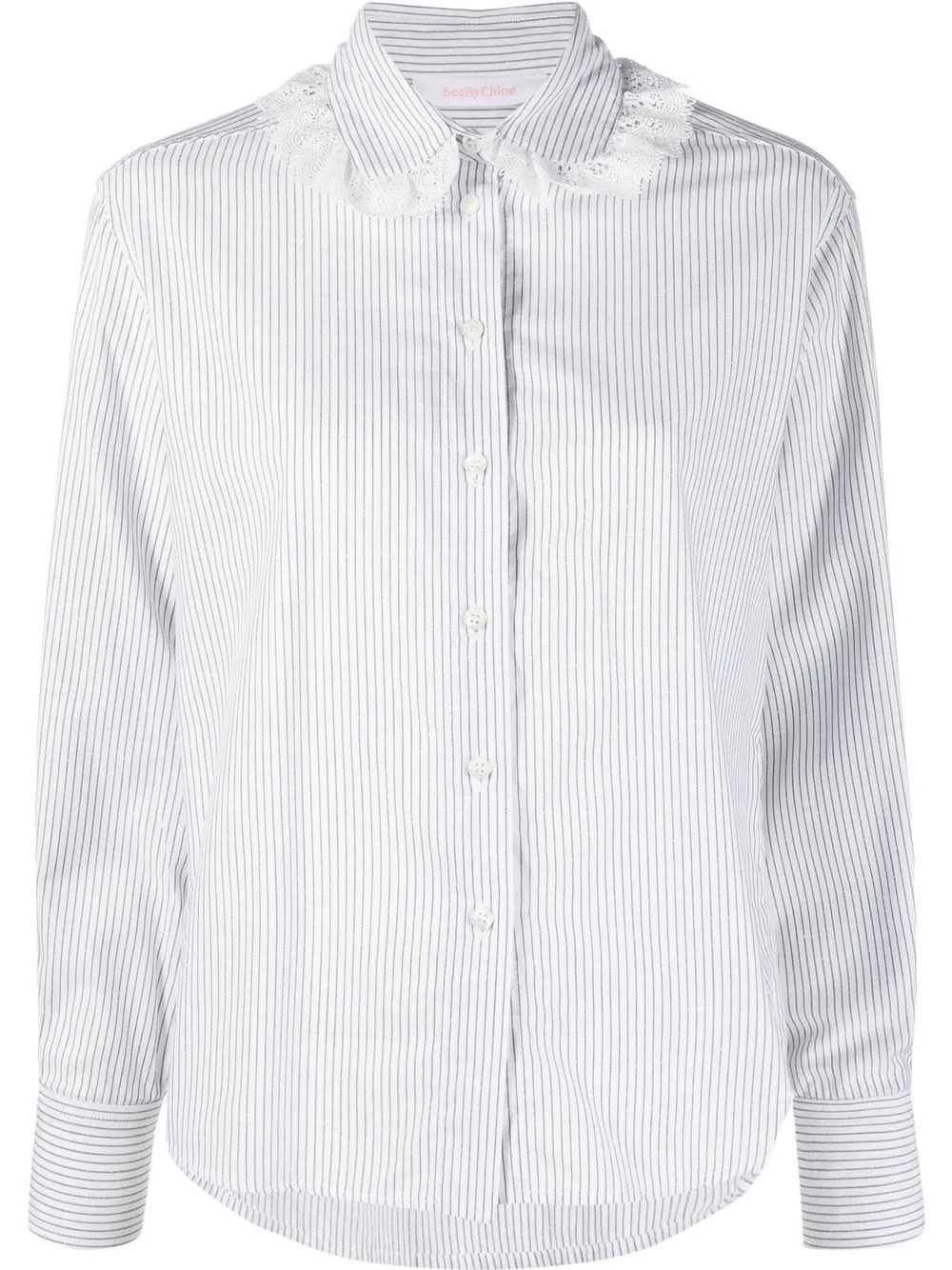 

See by Chloé embroidered collar striped shirt - White