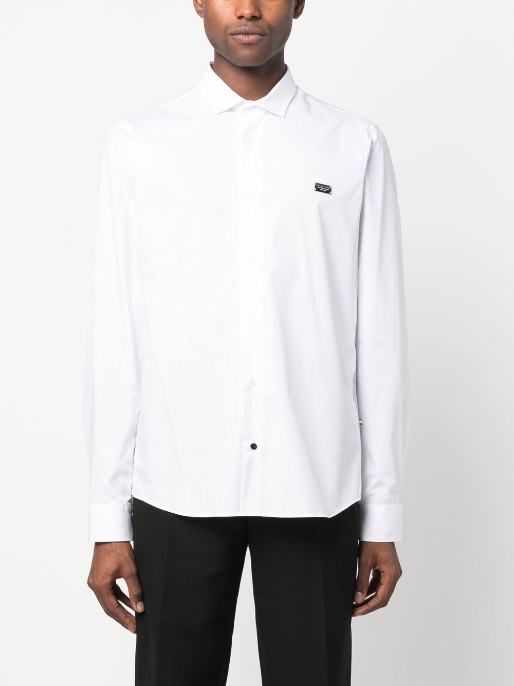 Shop Philipp Plein Snake Detail Long-sleeve Shirt In White