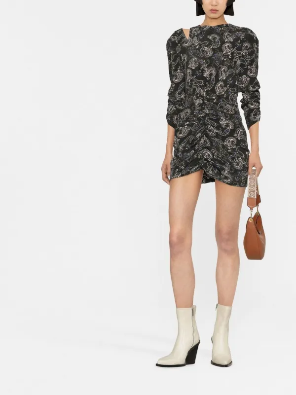 ISABEL MARANT paisley-print Ruched Minidress | Black | FARFETCH