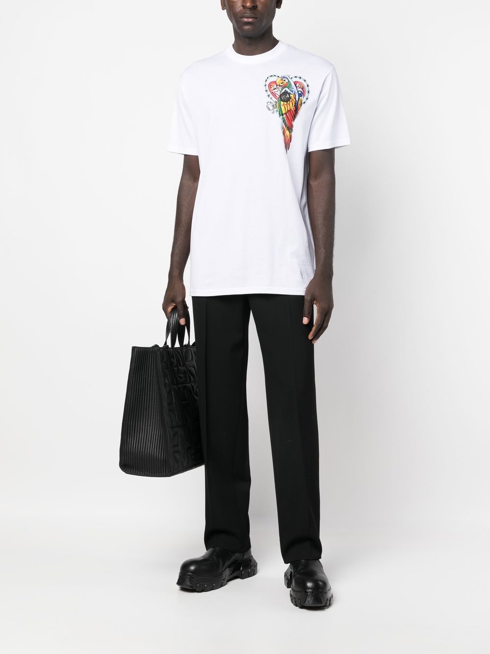 Shop Philipp Plein Hawaii Ss Round Neck T-shirt In White