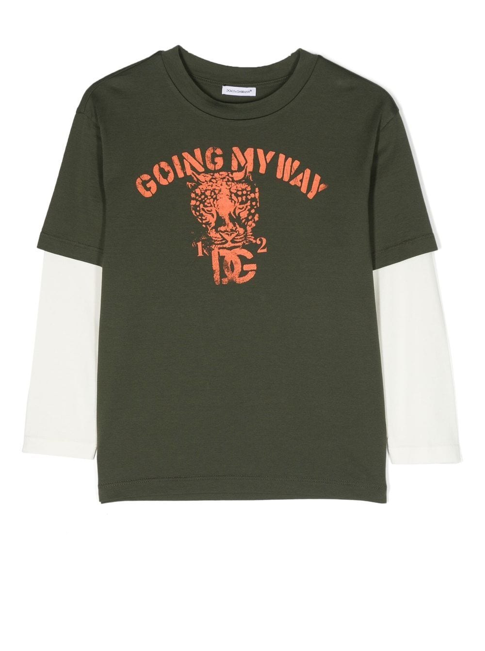 Dolce & Gabbana Kids' Slogan-print Long-sleeve T-shirt In Green