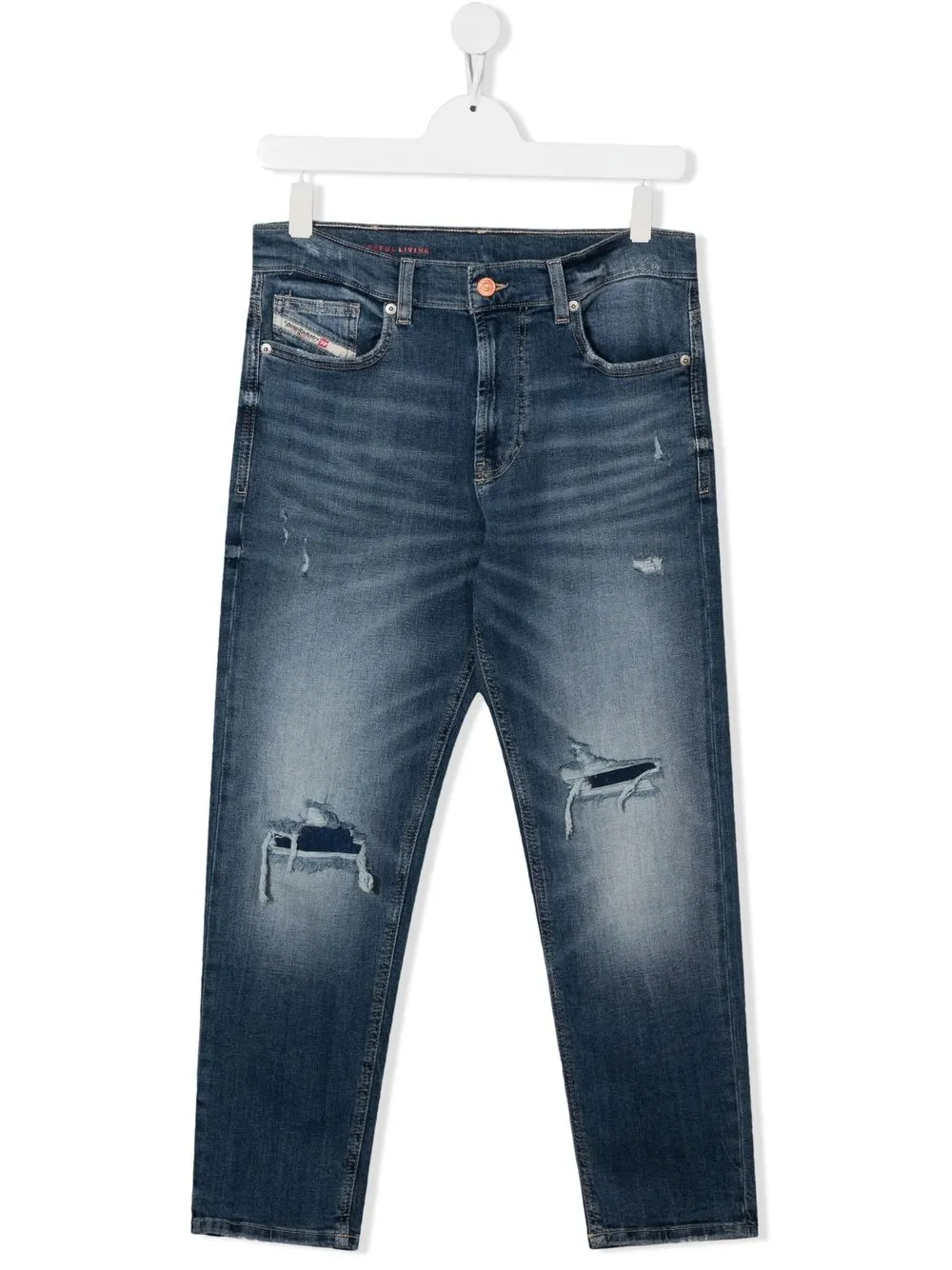 

Diesel Kids jeans rectos con efecto envejecido - Azul