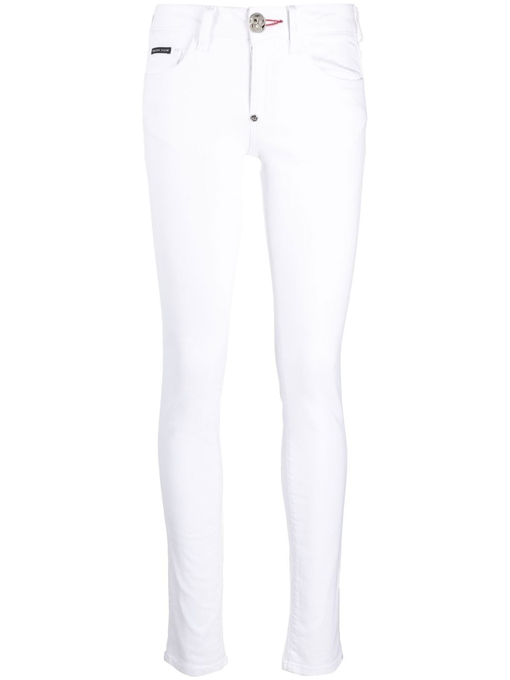Philipp Plein Hand-print Skinny-cut Jeans In White