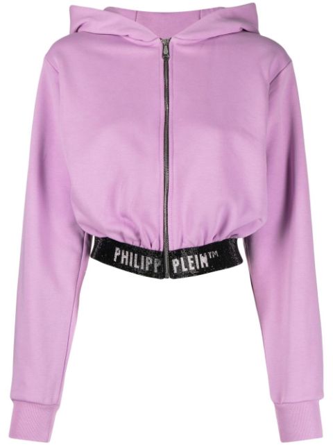 Philipp Plein logo-waistband cropped hoodie Women