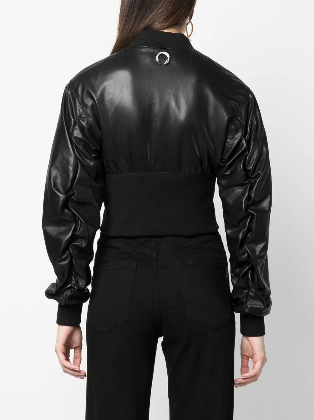 Philipp Plein Leather Bomber Jacket In Black