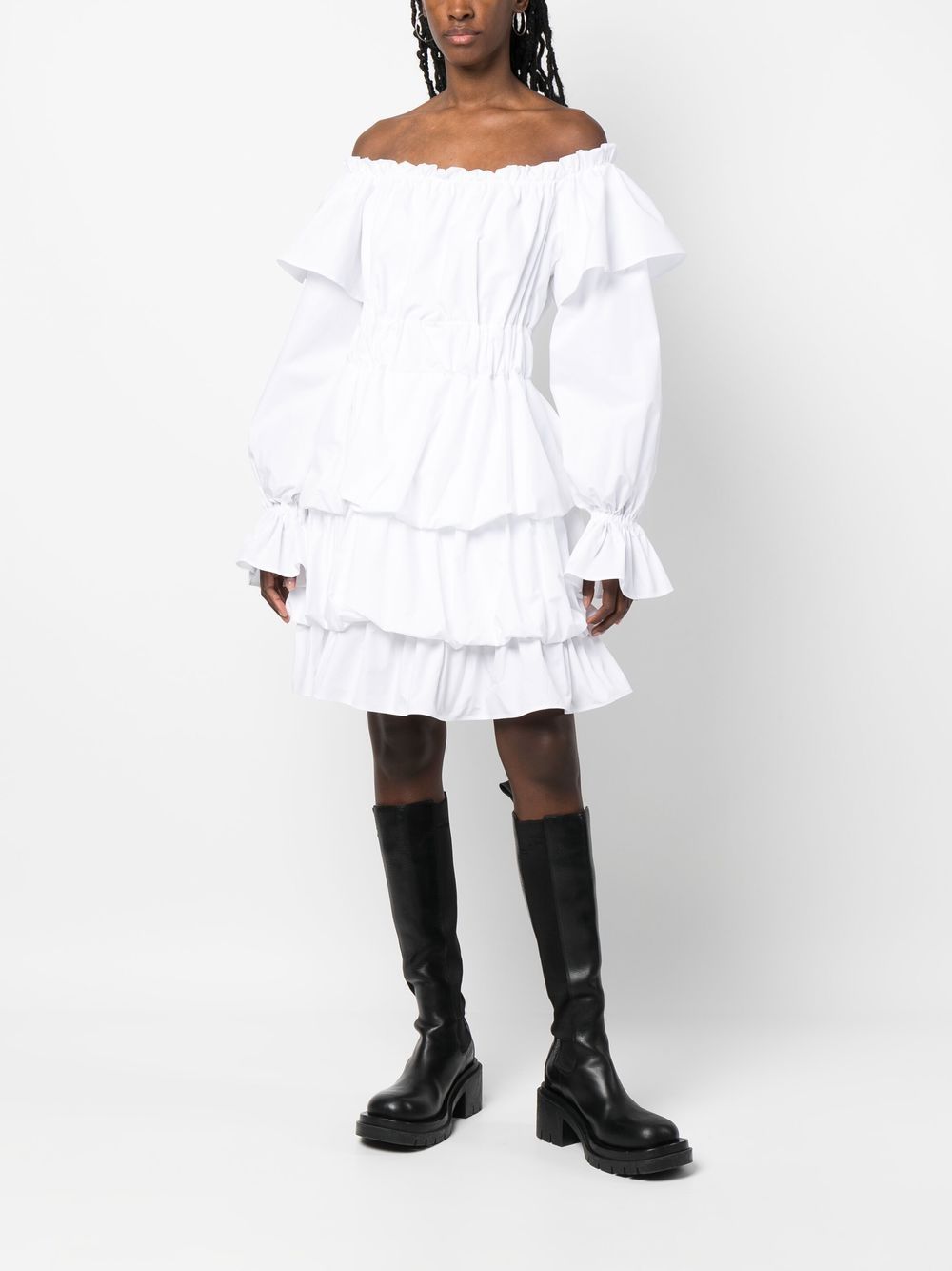 Shop Philipp Plein Tiered Mini Dress In White