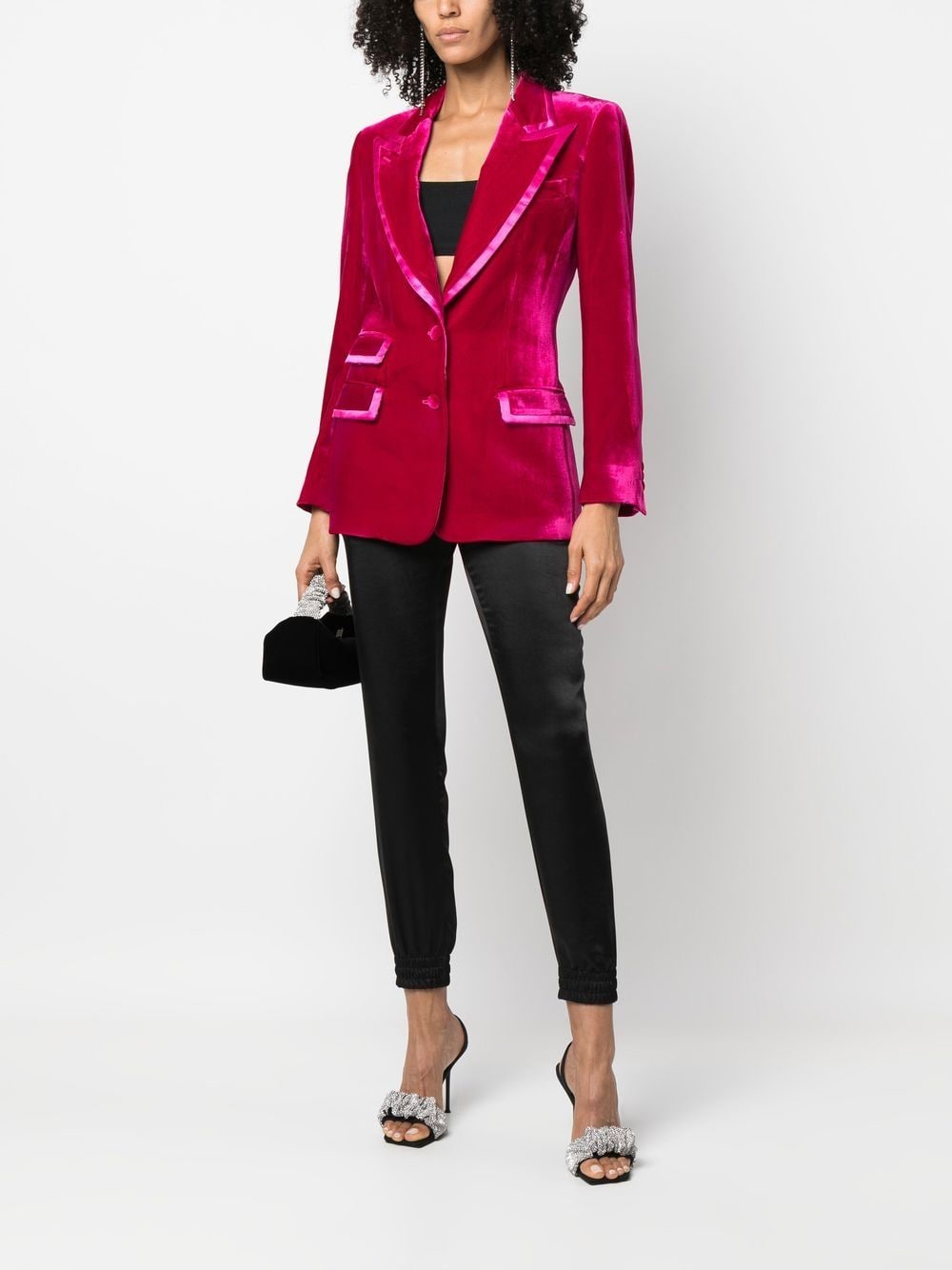 Shop Philipp Plein Contrasting-trim Velvet Blazer In Pink