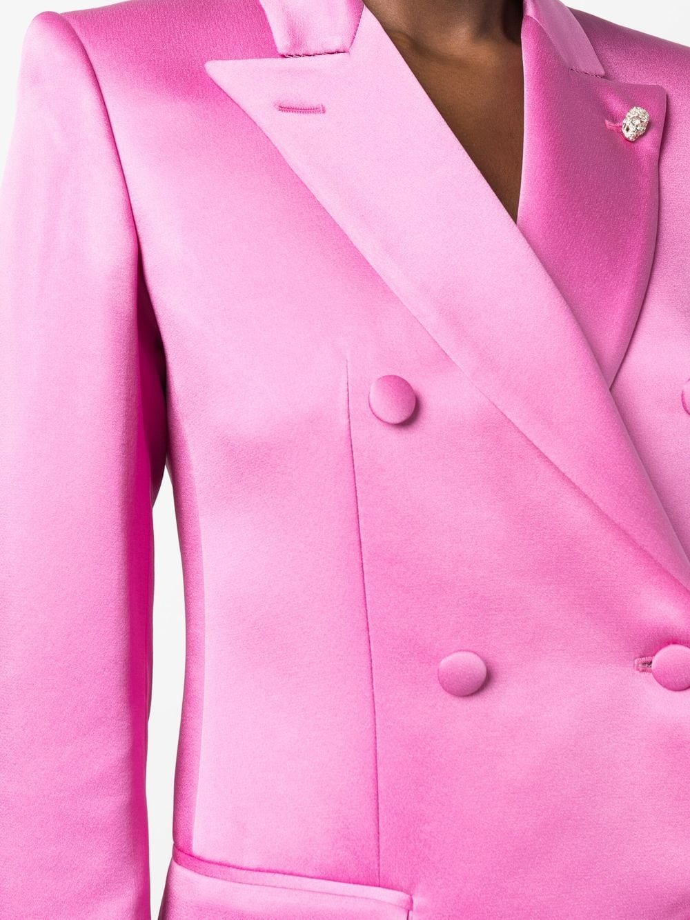 Shop Philipp Plein Double-breasted Satin Blazer In Pink
