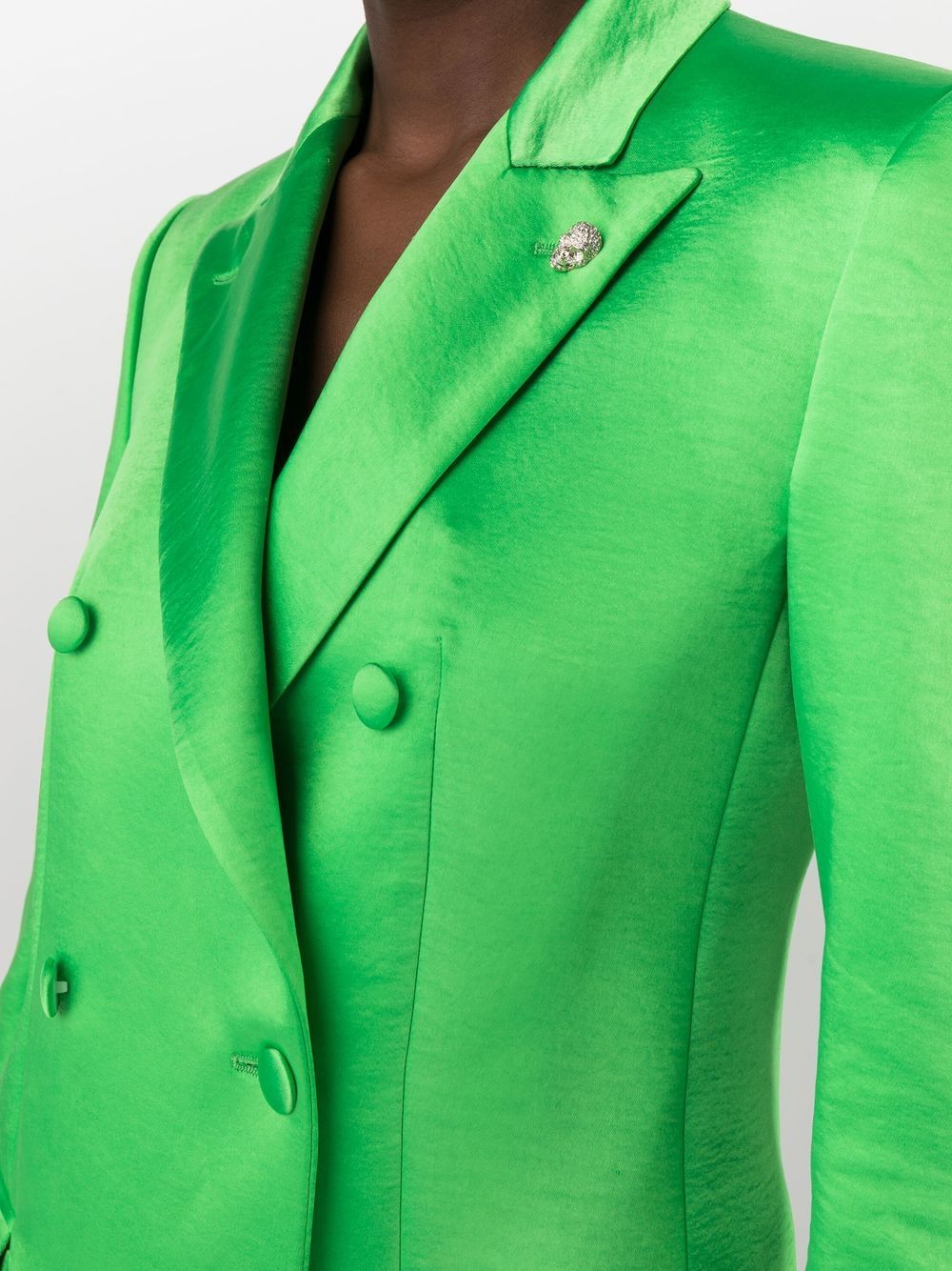 Shop Philipp Plein Double-breasted Satin Blazer In Green