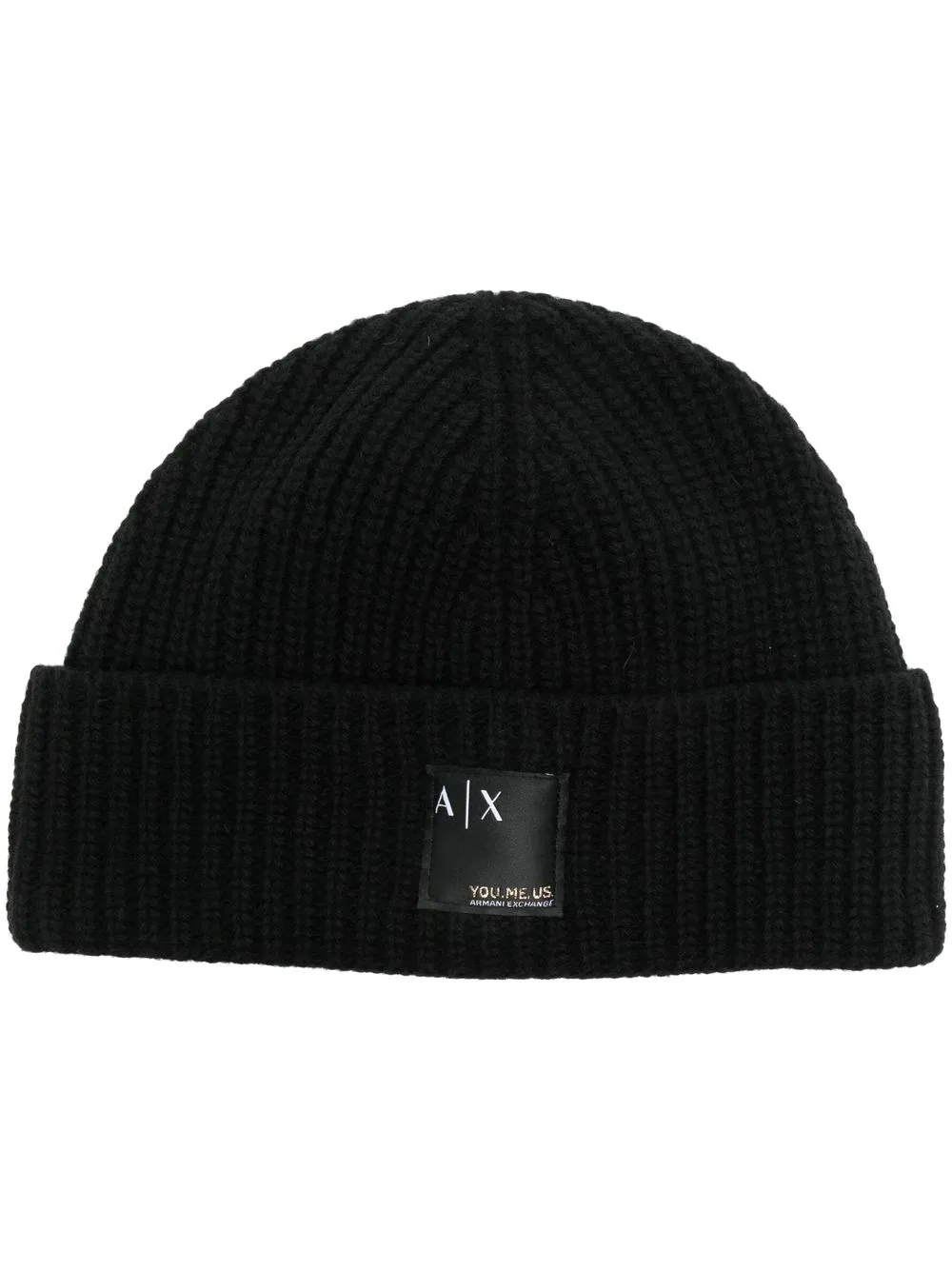 

Armani Exchange logo-patch rib-knit beanie - Black