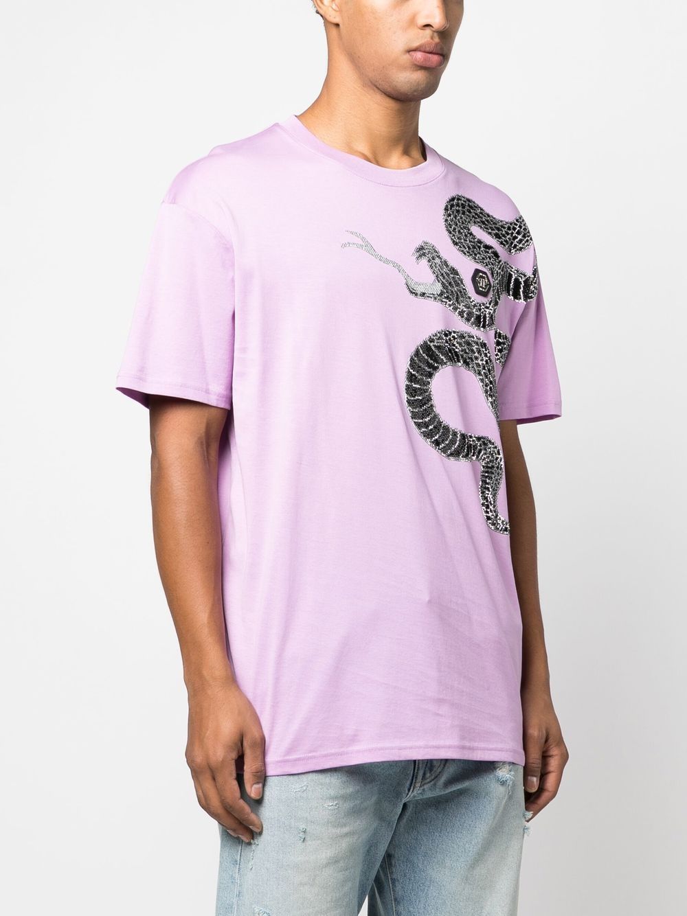 Shop Philipp Plein Embellished Snake-print T-shirt In Neutrals
