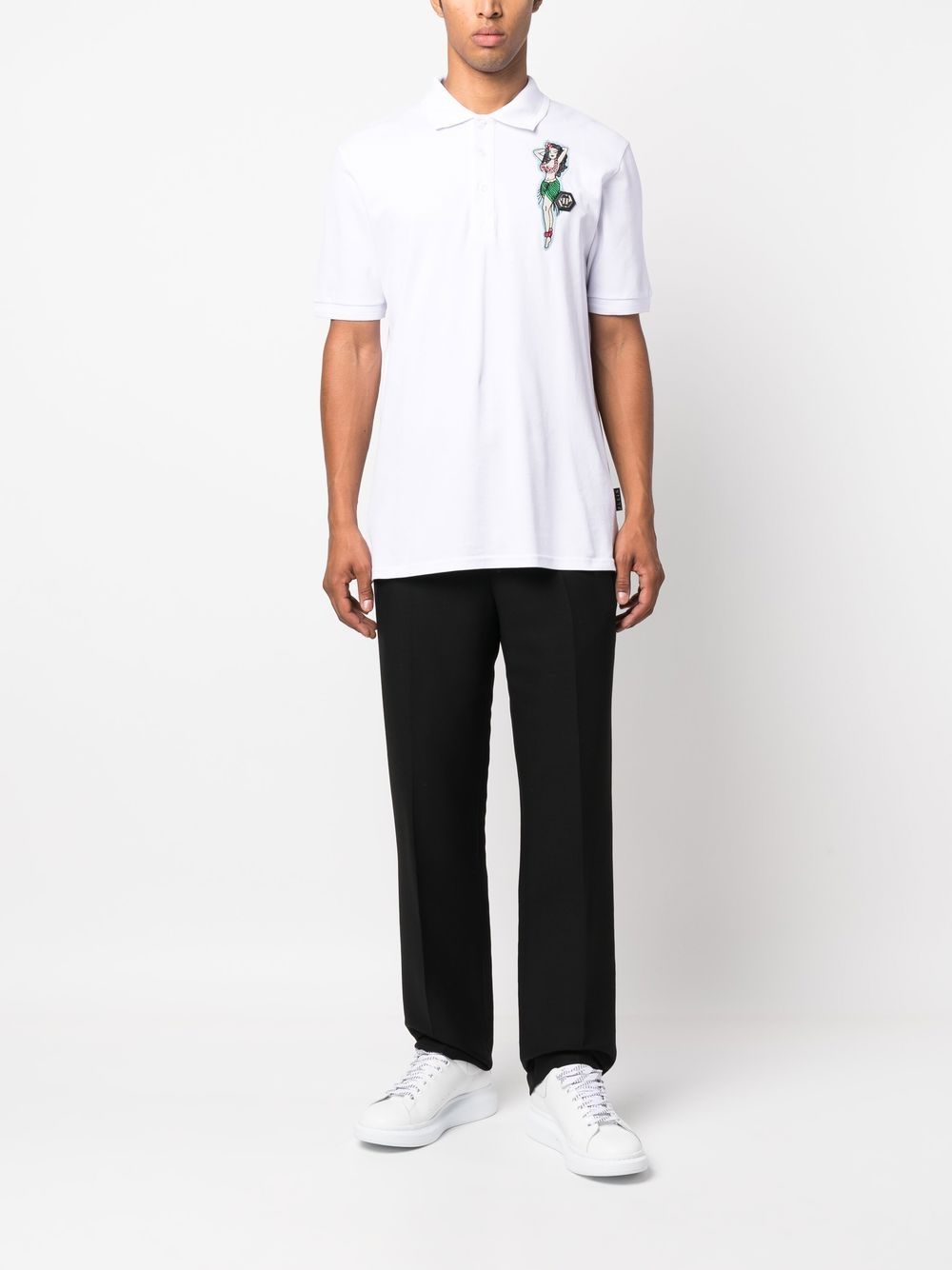 Shop Philipp Plein Hawaii Embroidered Cotton Polo Shirt In White