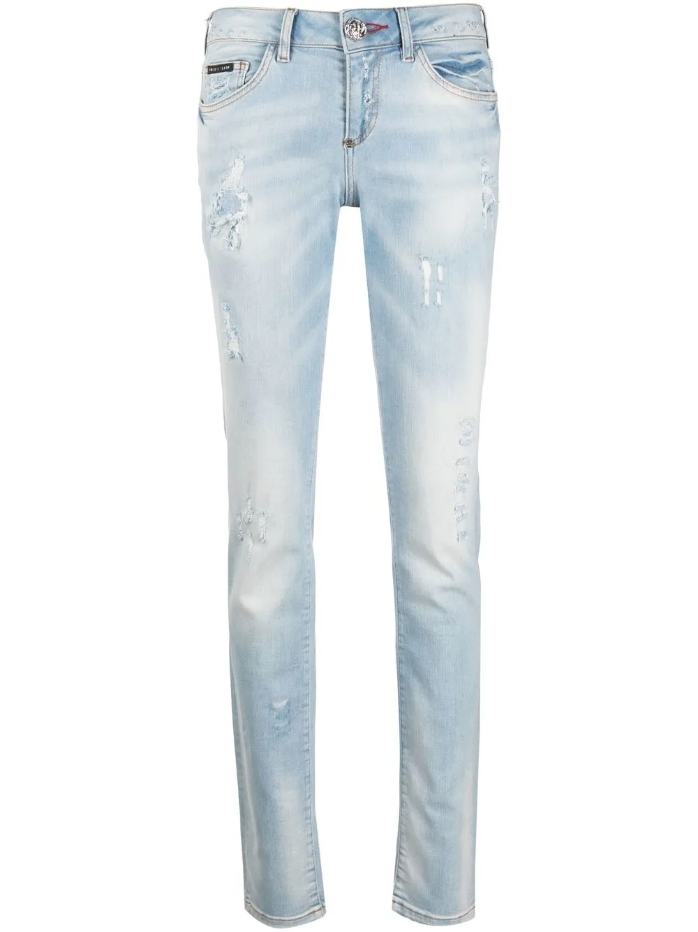 

Philipp Plein hand-print skinny-cut jeans - Blue