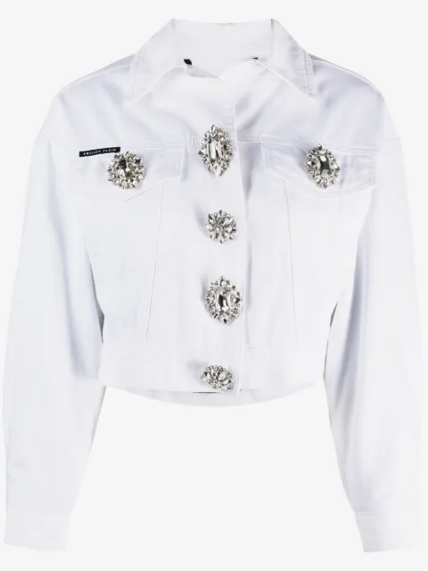 Philipp Plein crystal button cropped denim jacket 