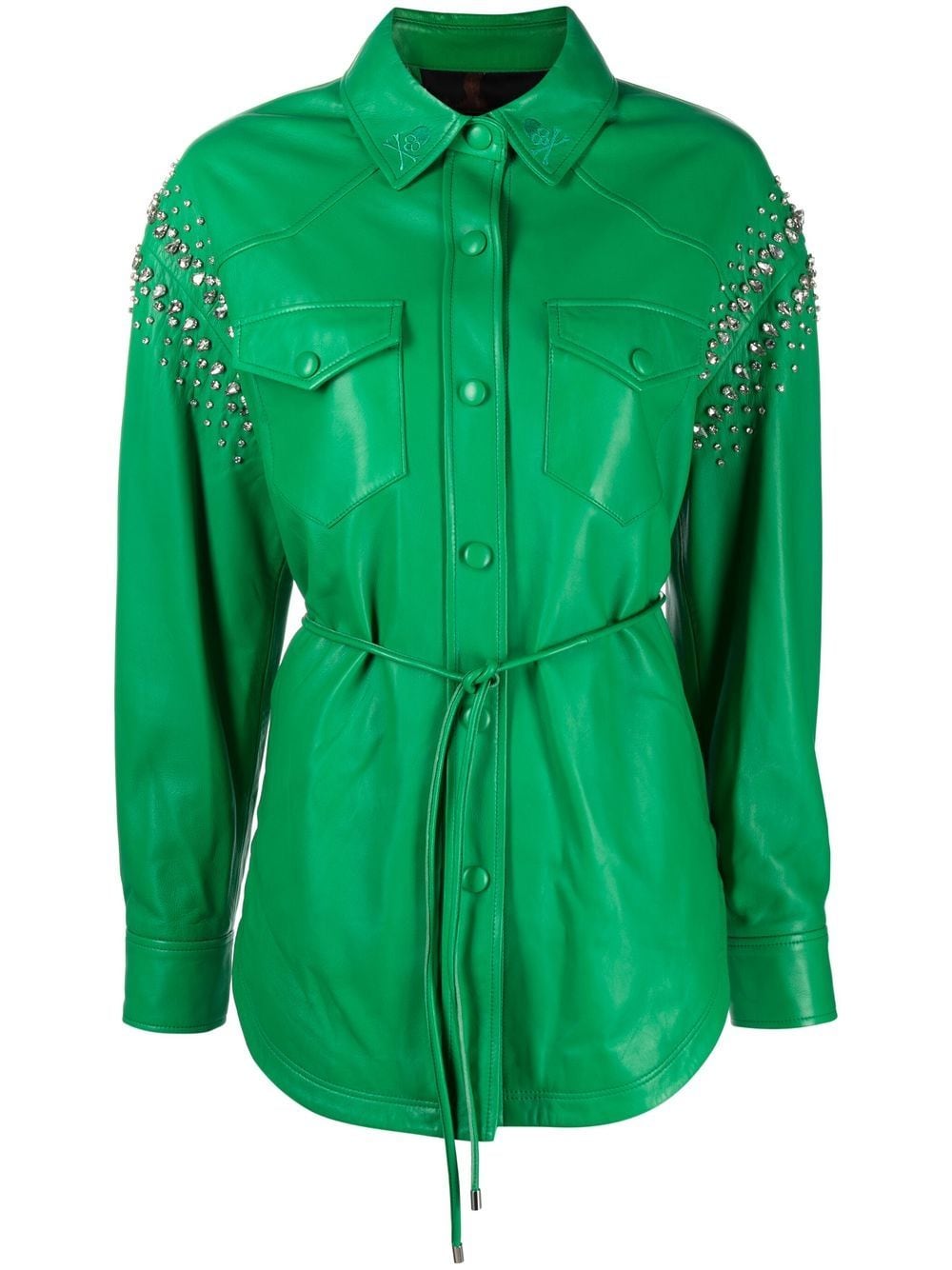 Philipp Plein Stud-embellished Leather Shirt In Green