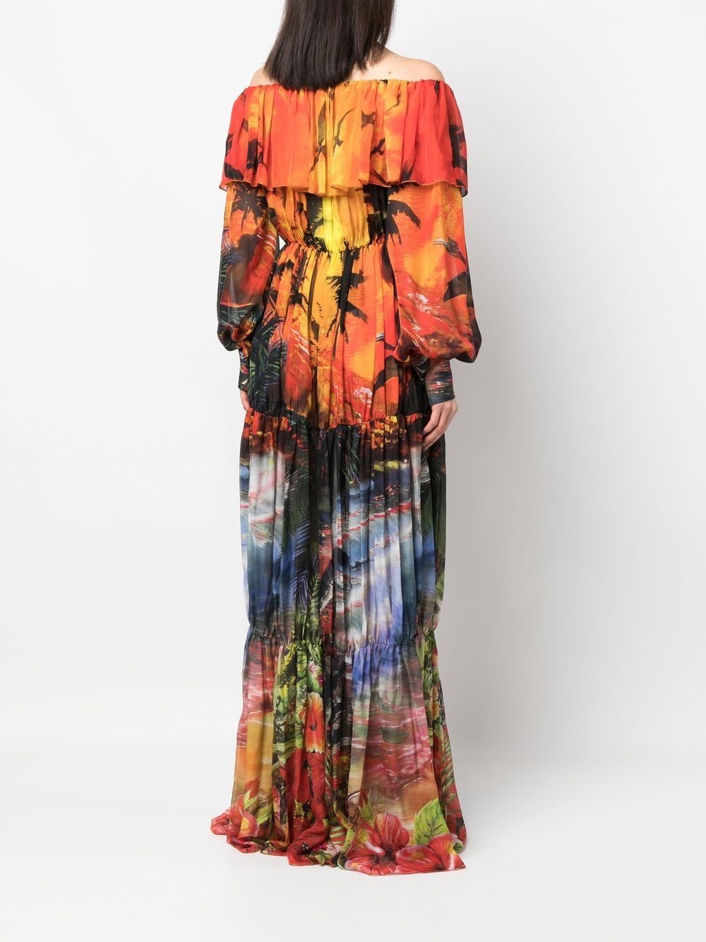 Shop Philipp Plein Printed Pleated Maxi Dress In Orange