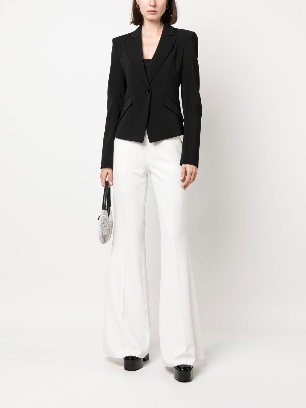 Shop Philipp Plein Mid-rise Flared Trousers In White