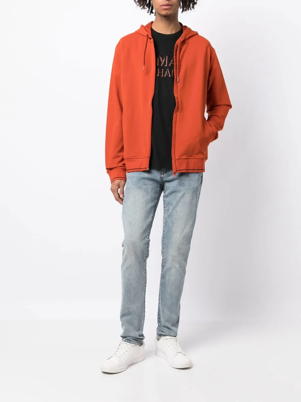 Armani Exchange Drawstring Zipped Hoodie Farfetch