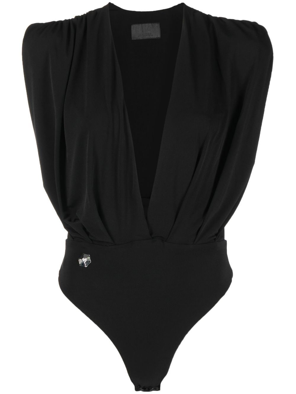 Philipp Plein Plunging V-neck Bodysuit In Black