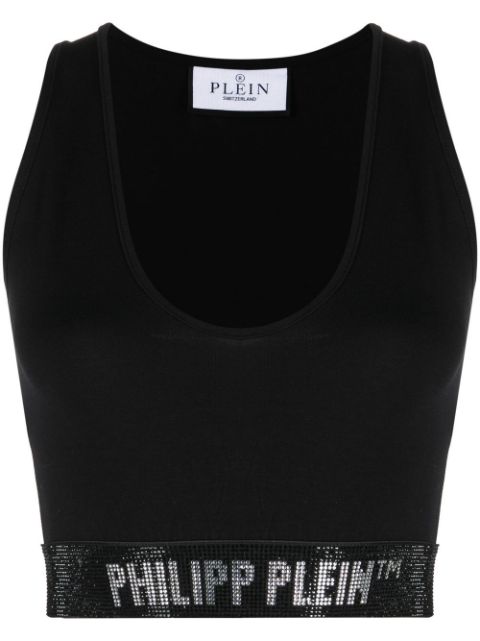 Philipp Plein crystal-embellished logo-band tank top Women