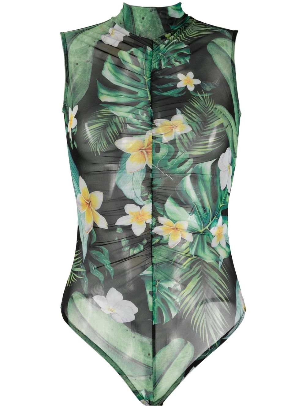 Philipp Plein Graphic-print Sleeveless Bodysuit In Green