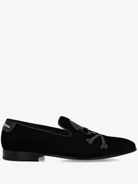 Philipp Plein 20mm skull-embroidered velvet loafers
