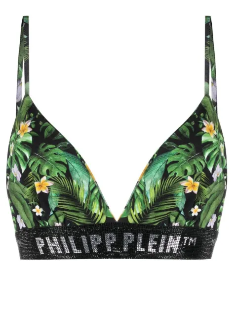 Philipp Plein Hawaiian-print logo-underband bralette