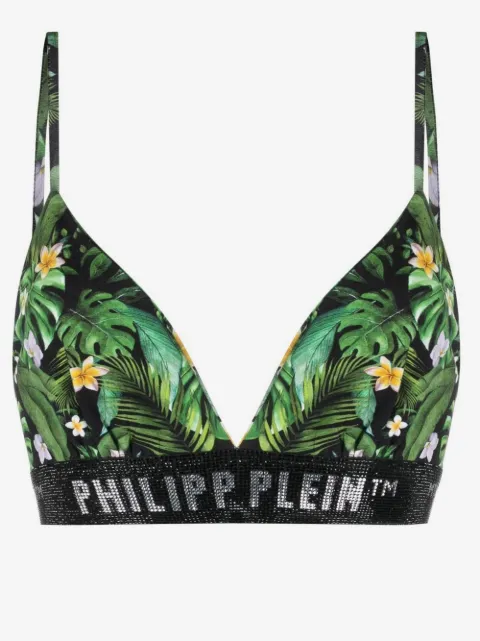 Philipp Plein Hawaiian-print logo-underband bralette