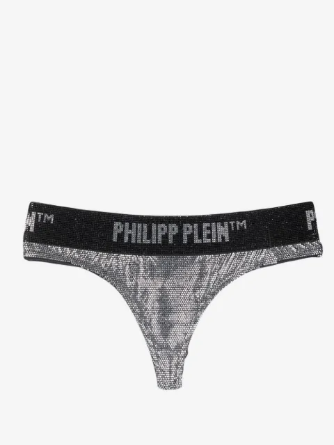 Philipp Plein metallic crystal-embellished thong