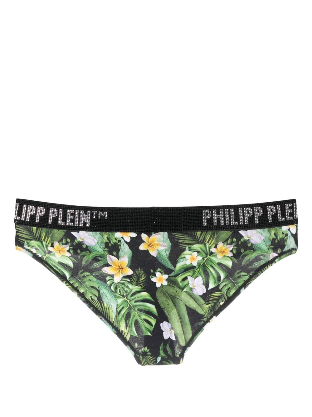 Shop Philipp Plein Floral-print Gem-logo Briefs In Green