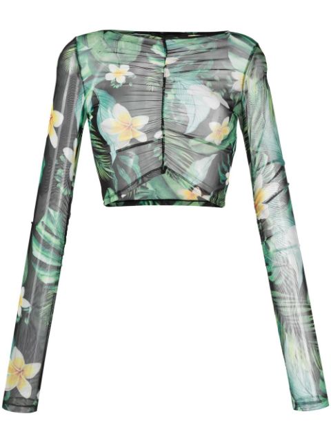 Philipp Plein Hawaii-print cropped top Women