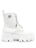 Philipp Plein logo-plaque lace-up leather boots - White