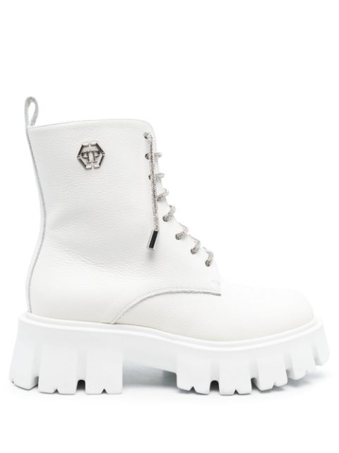 Philipp Plein logo-plaque lace-up leather boots