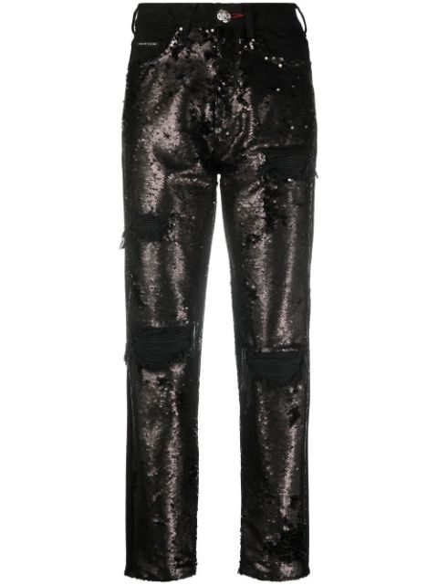 Philipp Plein sequin-embellished high-waisted jeans Women