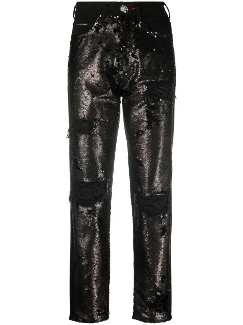 Jean brodé de sequins à taille haute - Philipp Plein - Modalova