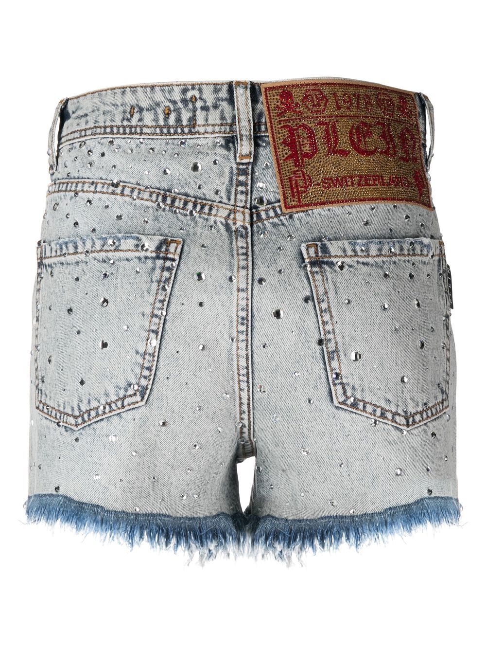 Shop Philipp Plein Logo-patch Crystal-embellished Shorts In Blue