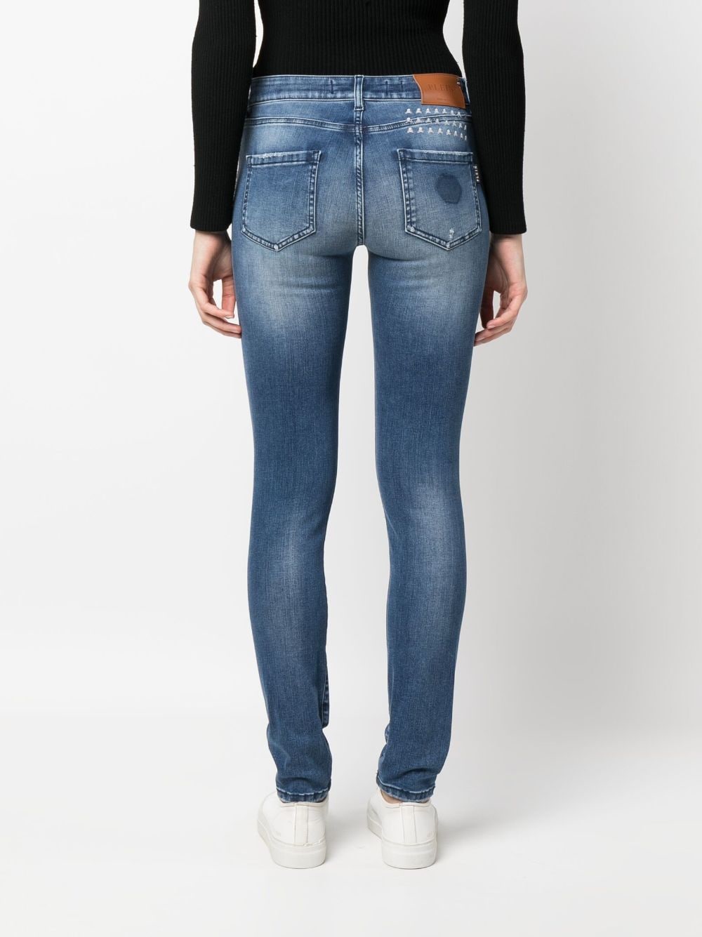 Shop Philipp Plein Skull-embroidered Ripped Skinny Jeans In Blue