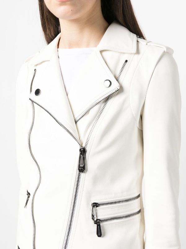 Women White Real Lamb Leather Biker Jacket