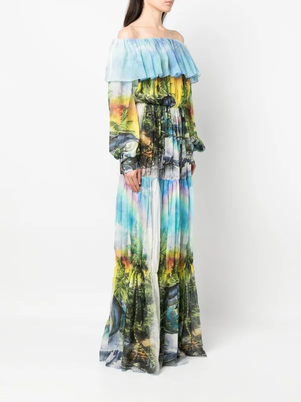 Philipp Plein Abito Lungo Hawaii Plissettato Blu FARFETCH IT