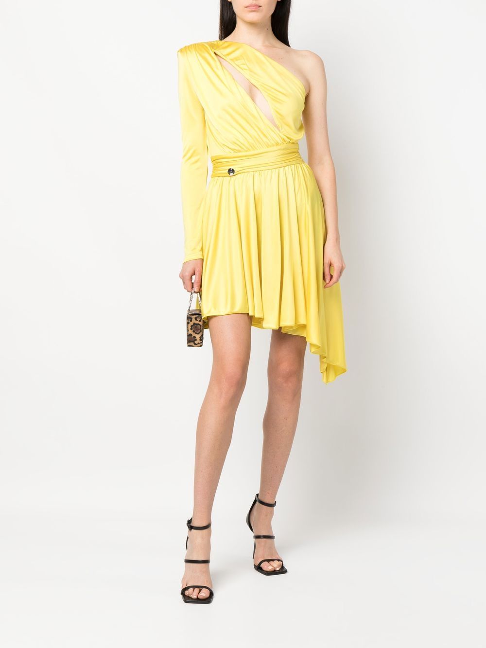 Shop Philipp Plein Pleated One-shoulder Dress In Yellow
