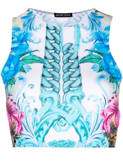 Philipp Plein Hawaii-print cropped top Women