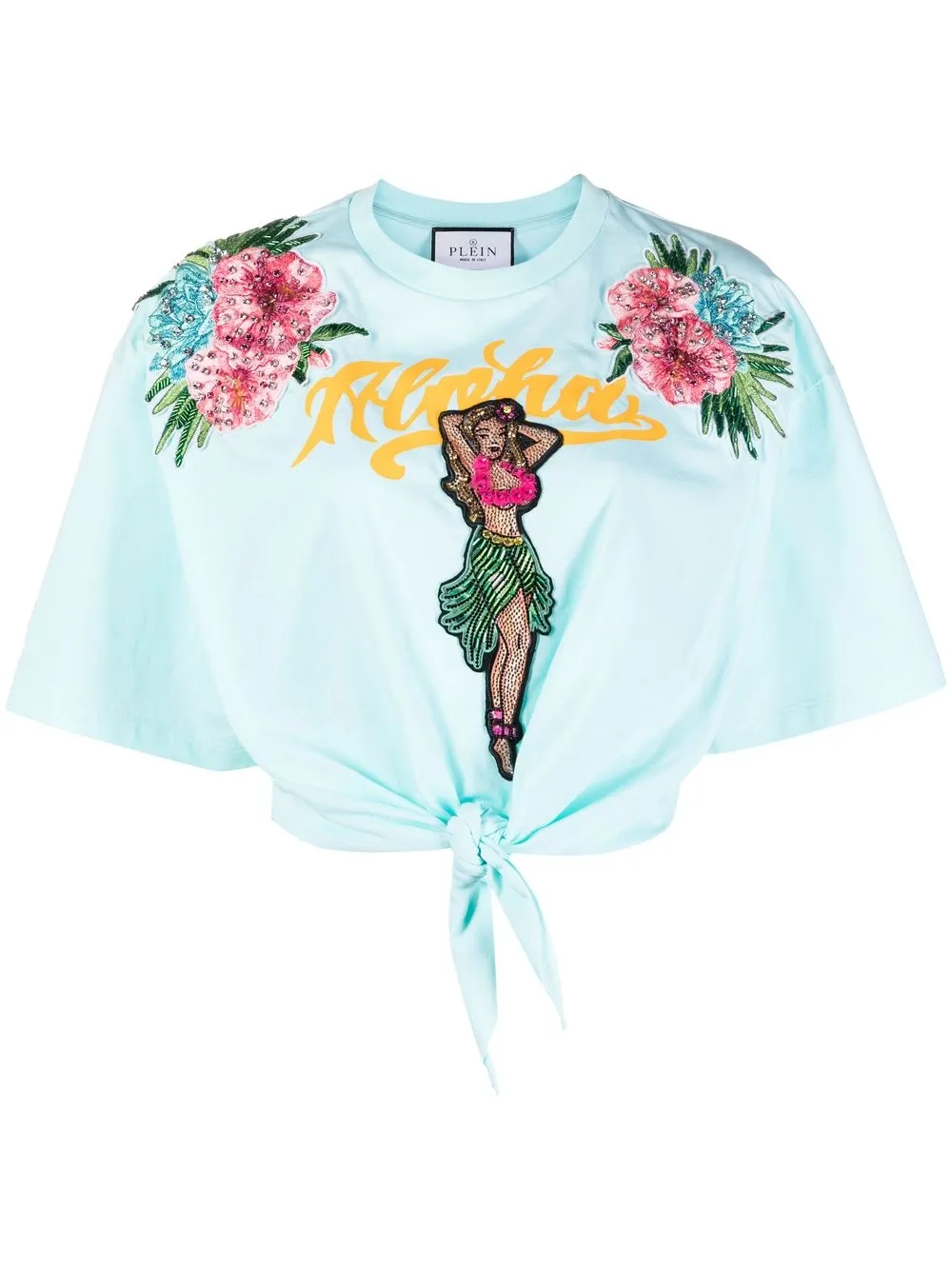 

Philipp Plein Hawaii graphic-embroidered cropped T-shirt - Blue