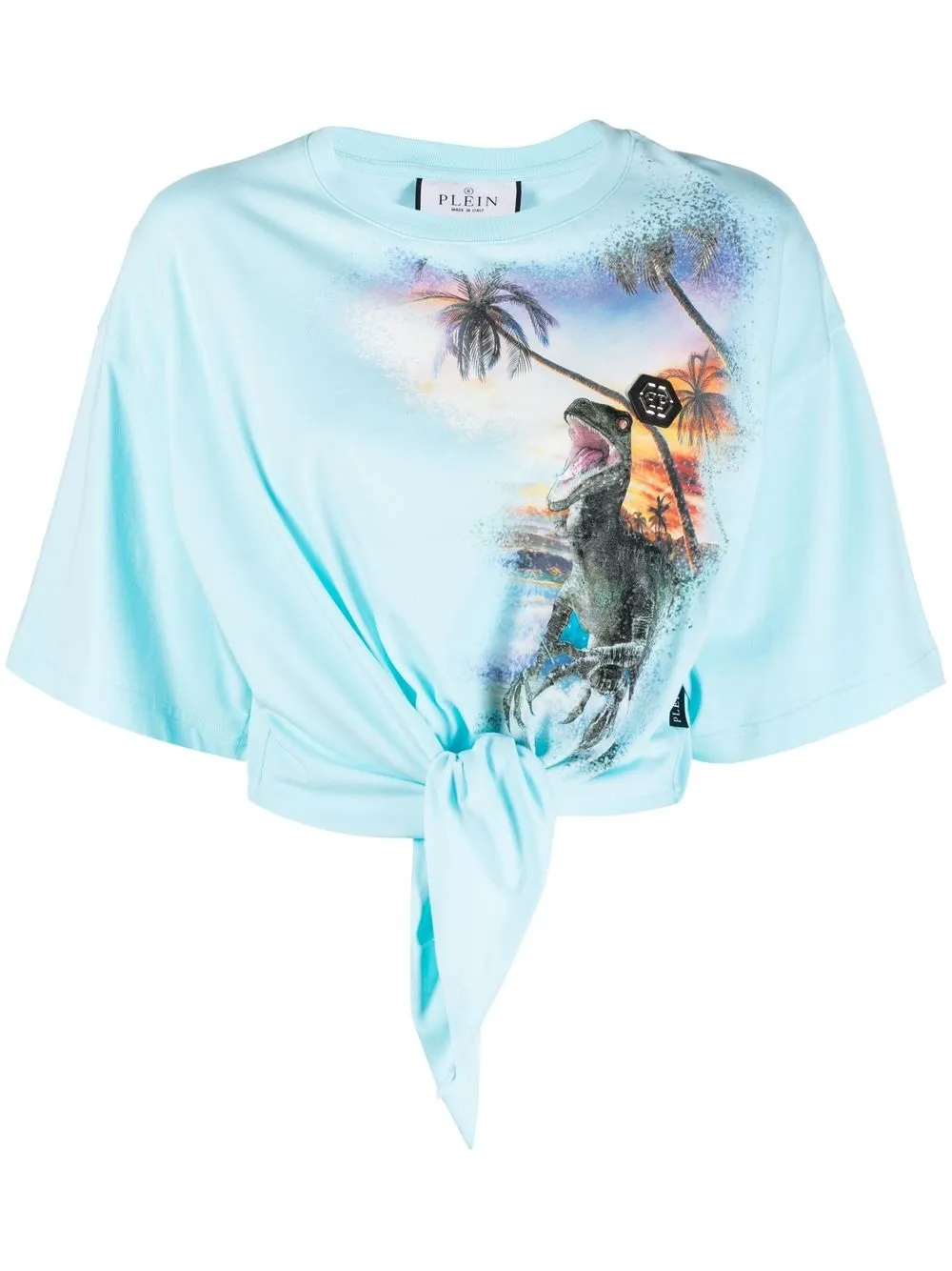 

Philipp Plein Hawaii-print tie-front T-shirt - Blue