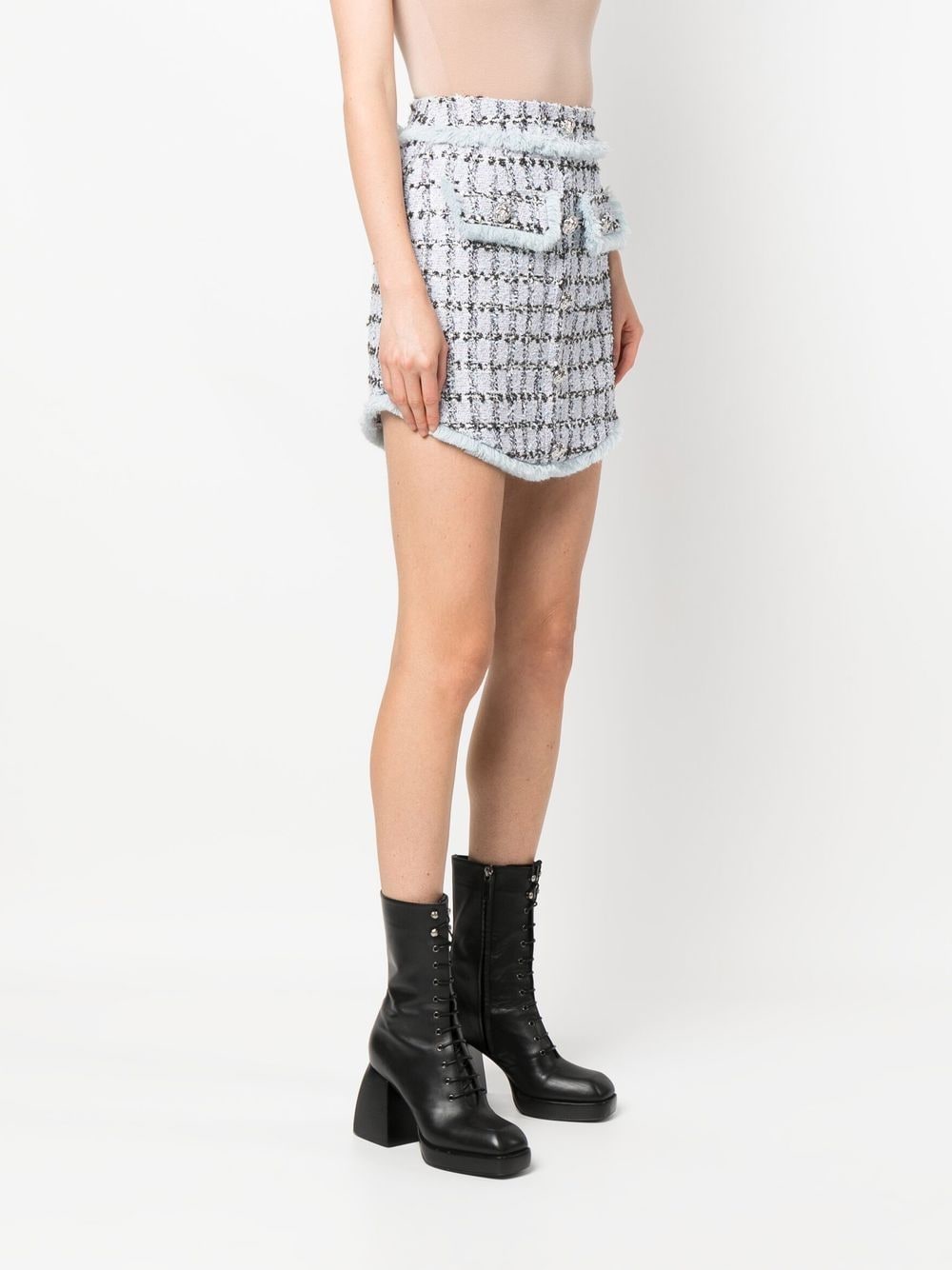 Shop Philipp Plein Tweed Mini Skirt In Blue